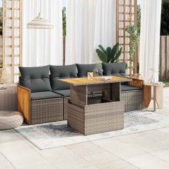 vidaXL Set Divano Giardino 5 pz con Cuscini Grigio Polyrattan Acacia