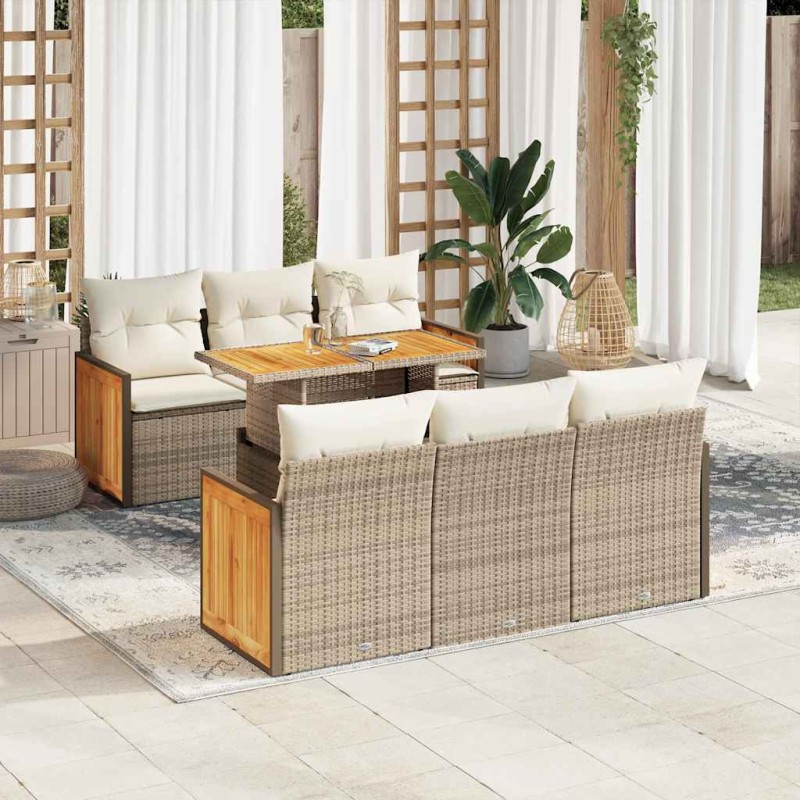 vidaXL Set Divani da Giardino 7 pz con Cuscini Beige Polyrattan Acacia