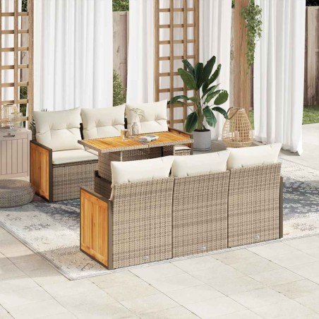 vidaXL Set Divani da Giardino 7 pz con Cuscini Beige Polyrattan Acacia