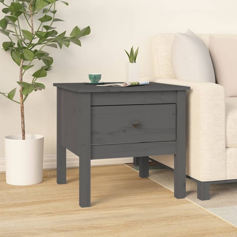 Tavolino Grigio 50x50x49 cm Legno Massello di Pino Tavolino Grigio 50x50x49 cm Legno Massello di Pino