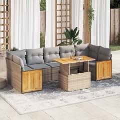 vidaXL Set Divano da Giardino 8 pz con Cuscini Beige Polyrattan Acacia