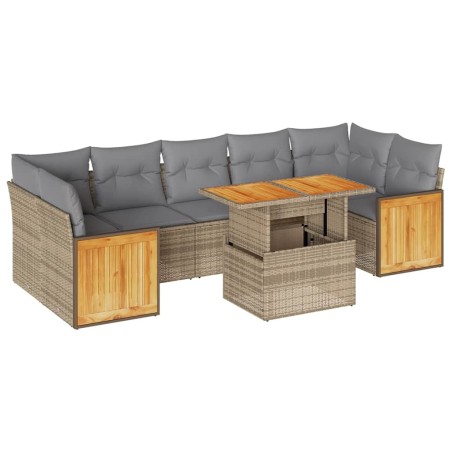 vidaXL Set Divano da Giardino 8 pz con Cuscini Beige Polyrattan Acacia