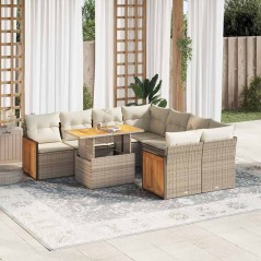 vidaXL Set Divano da Giardino 9 pz con Cuscini Beige Polyrattan Acacia