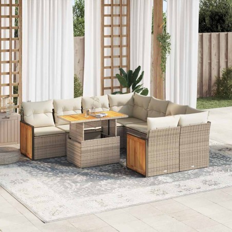 vidaXL Set Divano da Giardino 9 pz con Cuscini Beige Polyrattan Acacia