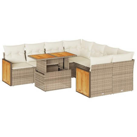 vidaXL Set Divano da Giardino 9 pz con Cuscini Beige Polyrattan Acacia