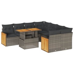 vidaXL Set Divano da Giardino 9pz con Cuscini Grigio Polyrattan Acacia