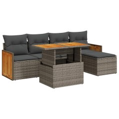 vidaXL Set Divano da Giardino 6pz con Cuscini Grigio Polyrattan Acacia