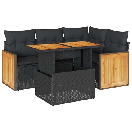 vidaXL Set Divani da Giardino 5 pz con Cuscini Nero Polyrattan Acacia