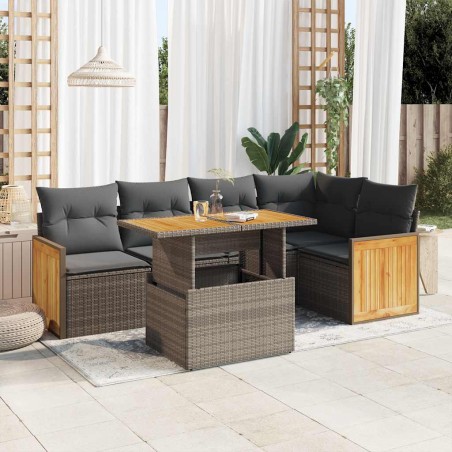vidaXL Set Divano da Giardino 6pz con Cuscini Grigio Polyrattan Acacia