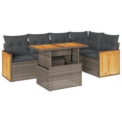 vidaXL Set Divano da Giardino 6pz con Cuscini Grigio Polyrattan Acacia