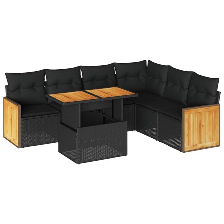vidaXL Set Divani da Giardino con Cuscini 7pz Nero Polyrattan Acacia