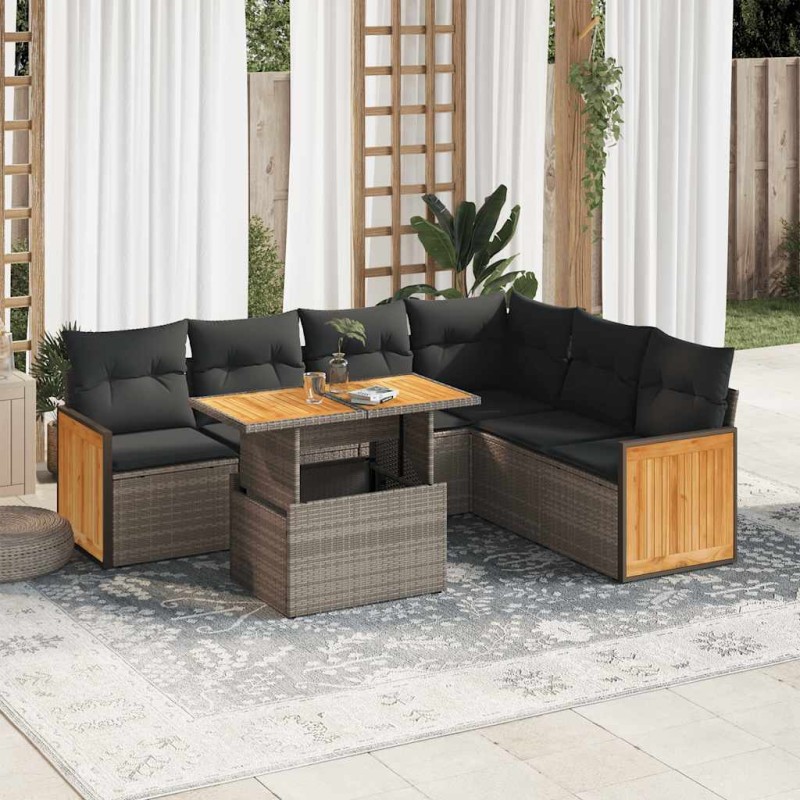 vidaXL Set Divani da Giardino 7pz con Cuscini Grigio Polyrattan Acacia vidaXL Set Divani da Giardino 7pz con Cuscini Grigio Polyrattan Acacia