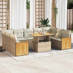 vidaXL Divano da Giardino 10 pz con Cuscini Beige in Polyrattan Acacia