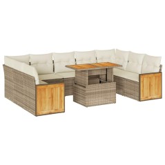 vidaXL Divano da Giardino 10 pz con Cuscini Beige in Polyrattan Acacia
