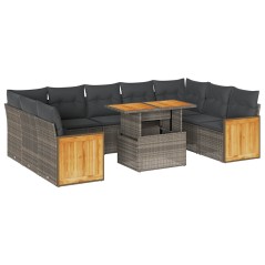 vidaXL Divano Giardino 10 pz con Cuscini Grigio in Polyrattan Acacia