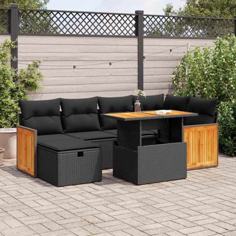 vidaXL Set Divani da Giardino con Cuscini 8 pz Nero in Polyrattan vidaXL Set Divani da Giardino con Cuscini 8 pz Nero in Polyrattan