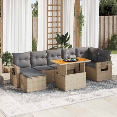 vidaXL Set Divano da Giardino 8 pz con Cuscini Beige in Polyrattan