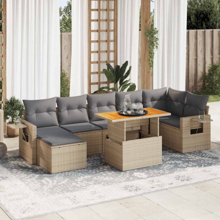 vidaXL Set Divano da Giardino 8 pz con Cuscini Beige in Polyrattan