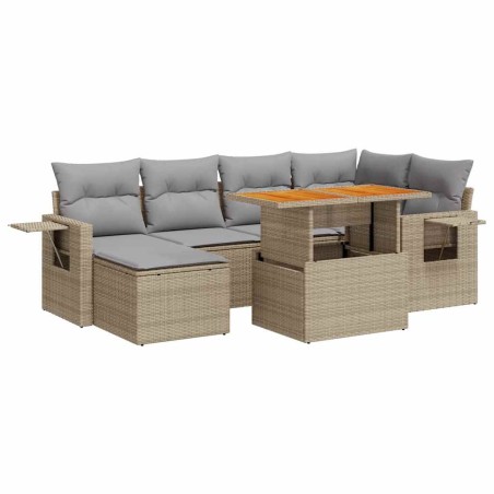 vidaXL Set Divani da Giardino 7 pz con Cuscini Beige in Polyrattan