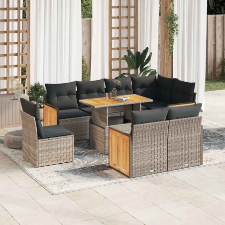vidaXL Set Divano da Giardino 9pz con Cuscini Grigio Polyrattan Acacia