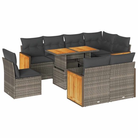 vidaXL Set Divano da Giardino 9pz con Cuscini Grigio Polyrattan Acacia