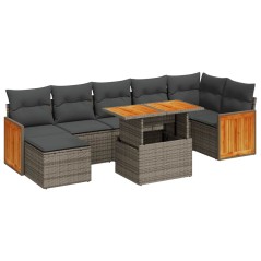 vidaXL Set Divano da Giardino 8pz con Cuscini Grigio Polyrattan Acacia