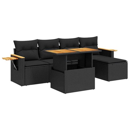vidaXL Set Divano da Giardino 6 pz con Cuscini Nero Polyrattan Acacia