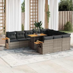 vidaXL Set Divani Giardino 11 pz con Cuscini Polyrattan Acacia Grigio