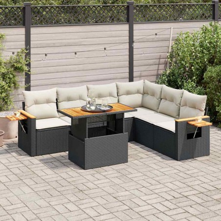 vidaXL Set Divani da Giardino con Cuscini 7pz Nero Polyrattan Acacia