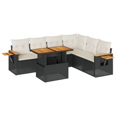 vidaXL Set Divani da Giardino con Cuscini 7pz Nero Polyrattan Acacia
