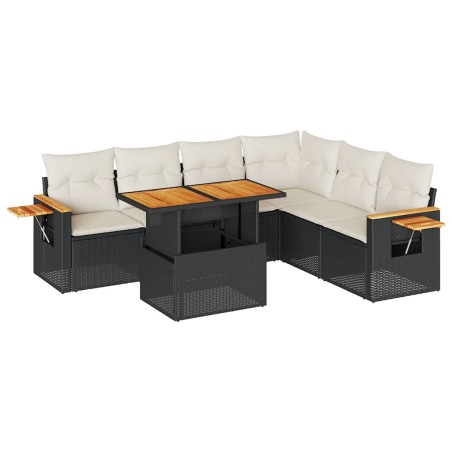 vidaXL Set Divani da Giardino con Cuscini 7pz Nero Polyrattan Acacia