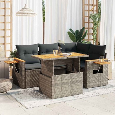 vidaXL Set Divano Giardino 5 pz con Cuscini Grigio Polyrattan Acacia