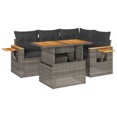 vidaXL Set Divano Giardino 5 pz con Cuscini Grigio Polyrattan Acacia