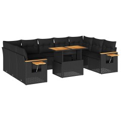 vidaXL Set Divani Giardino 10pz con Cuscini Nero in Polyrattan Acacia