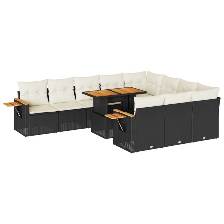 vidaXL Set Divani da Giardino 11 pz con Cuscini Polyrattan Acacia Nero