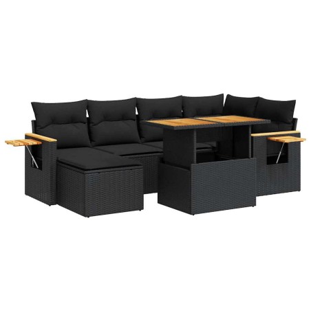 vidaXL Set Divani da Giardino con Cuscini 7pz Nero Polyrattan Acacia