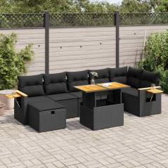 vidaXL Set Divani da Giardino 5 pz con Cuscini in Polyrattan Nero