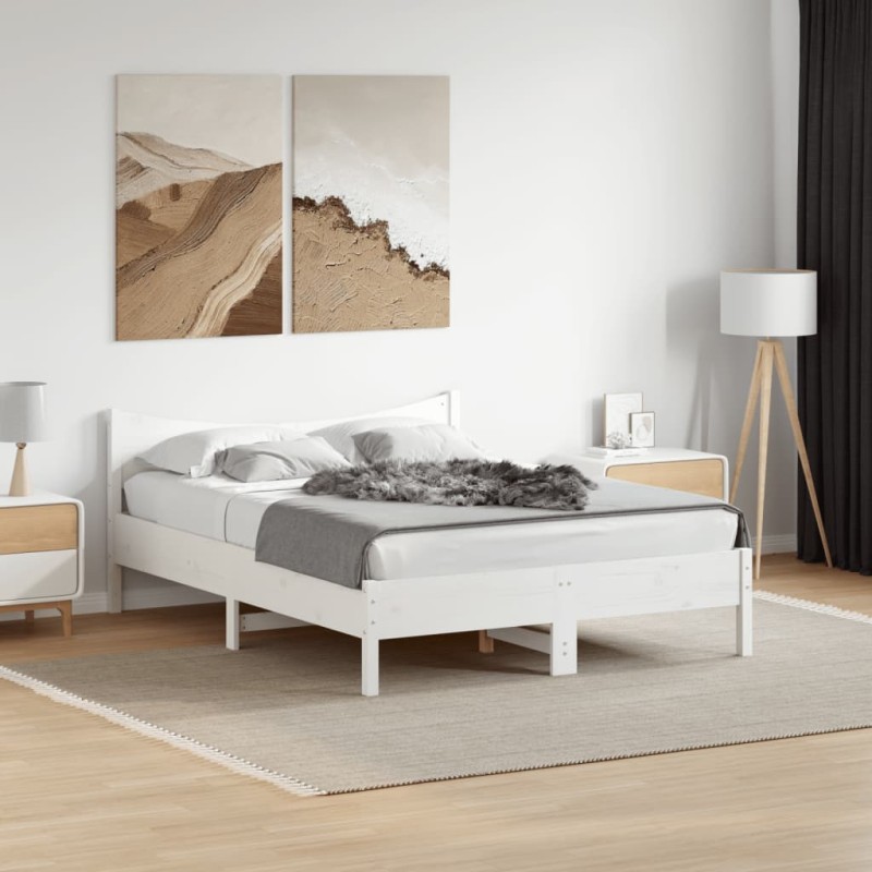 vidaXL Letto senza Materasso Bianco 140x200 cm Legno Massello di Pino vidaXL Letto senza Materasso Bianco 140x200 cm Legno Massello di Pino