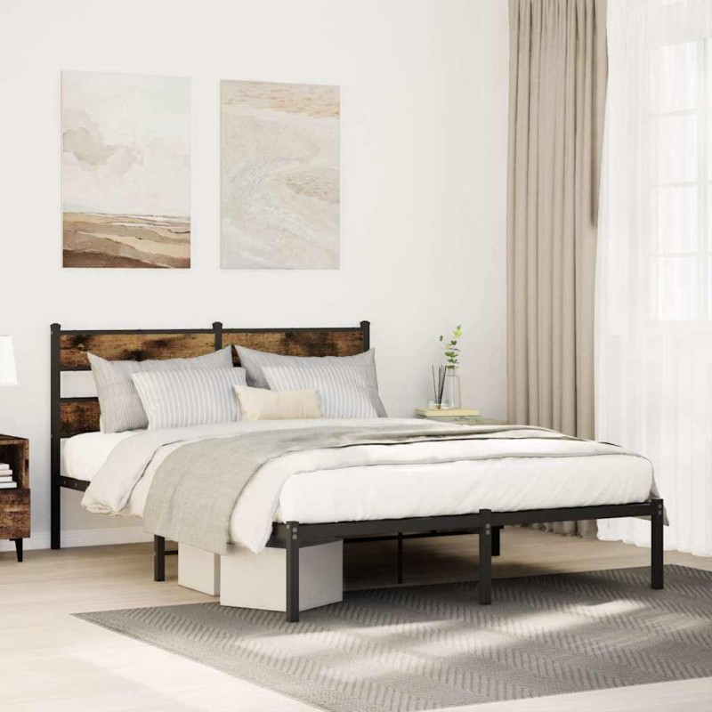 vidaXL Giroletto senza Materaso in Metallo Rovere Fumo 135x190 cm vidaXL Giroletto senza Materaso in Metallo Rovere Fumo 135x190 cm