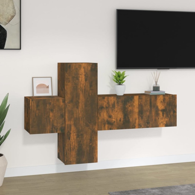Set Mobili Porta TV 3 pz Rovere Fumo in Legno Multistrato Set Mobili Porta TV 3 pz Rovere Fumo in Legno Multistrato