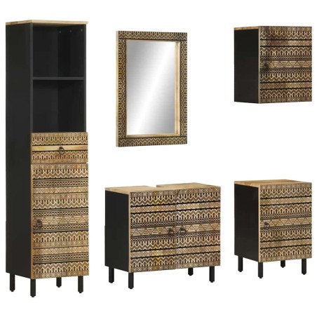 vidaXL Set Mobili da Bagno 5 pz in Legno Massello di Mango