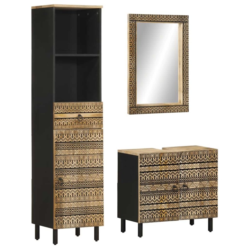 vidaXL Set Mobili da Bagno 3pz in Legno Massello di Mango