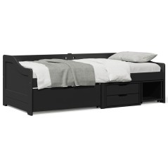vidaXL Dormeuse con 3 Cassetti senza Materasso Nero 90x200 cm IRUN