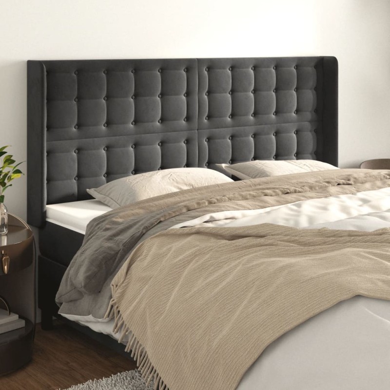 vidaXL Testiera ad Orecchio GrigioScuro 183x16x118/128 cm in Velluto vidaXL Testiera ad Orecchio GrigioScuro 183x16x118/128 cm in Velluto