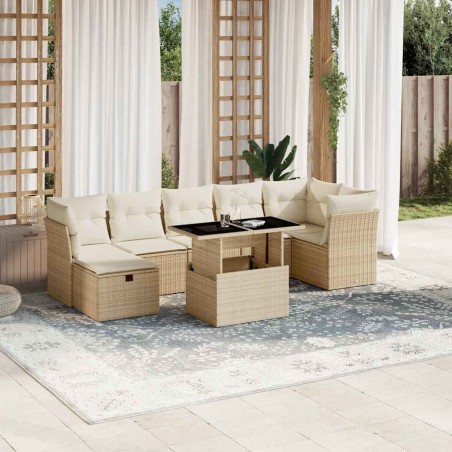 vidaXL Set Divano da Giardino 8 pz con Cuscini Beige in Polyrattan