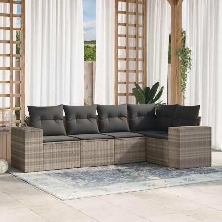 vidaXL Set Divano da Giardino 5pz con Cuscini Grigio Chiaro Polyrattan