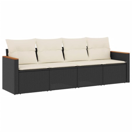 vidaXL Set Divani da Giardino 4 pz con Cuscini Nero in Polyrattan