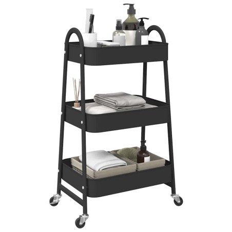 vidaXL Carrello Portaoggetti a 3 Ripiani Nero 42x41,5x77 cm in Acciaio