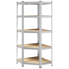 vidaXL Scaffale Angolare 5 Ripiani Argento Acciaio e Legno Multistrato