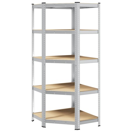 vidaXL Scaffale Angolare 5 Ripiani Argento Acciaio e Legno Multistrato